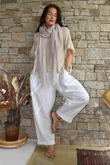 Rustic Nature Linen Blend Barrel Pant White